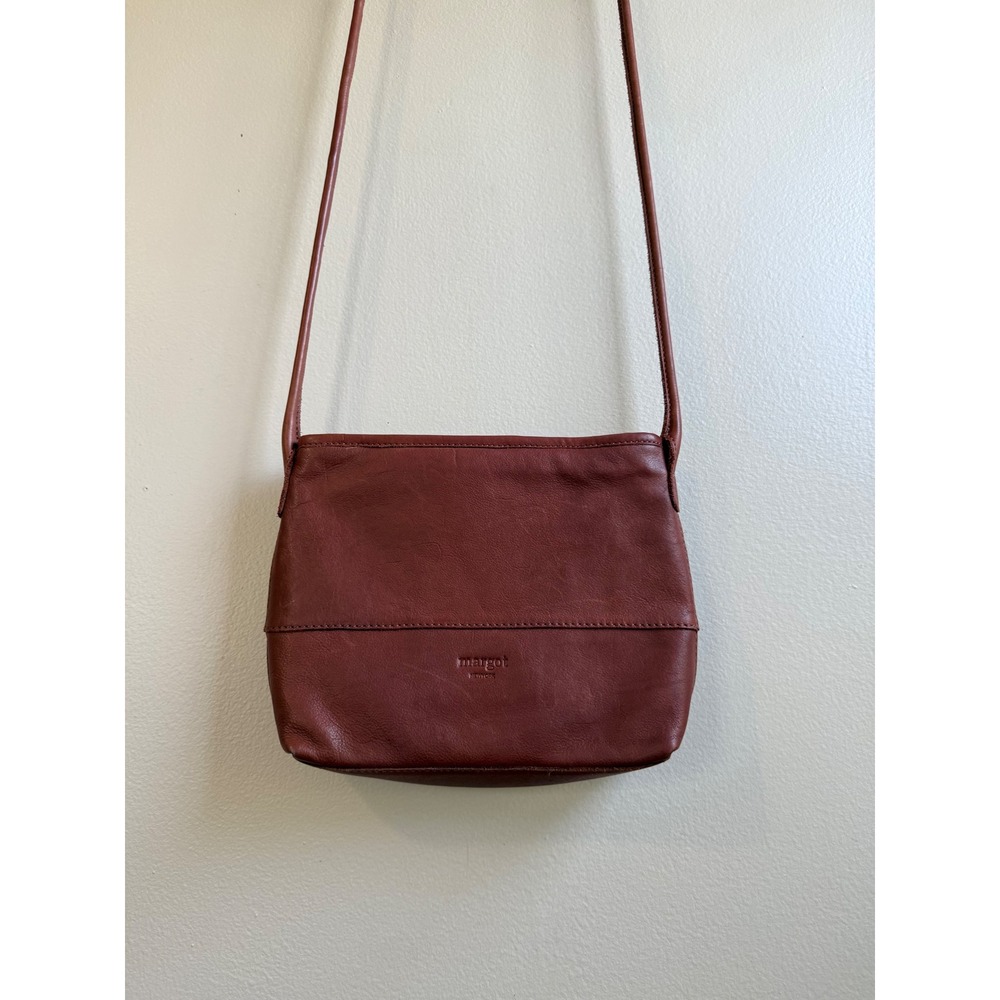 Margot New York Cognac Brown Genuine Leather Crossbody Bag Minimalist Zip Top